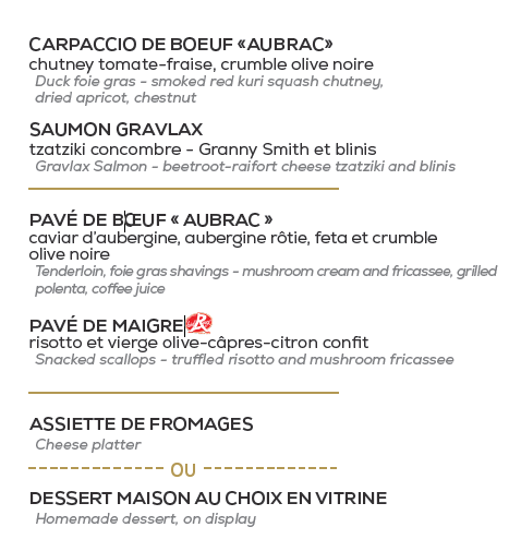 Formule entrée + plat + dessert 35€
